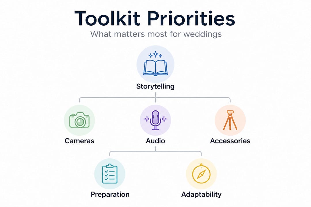 Hierarchy infographic on wedding videographer toolkit