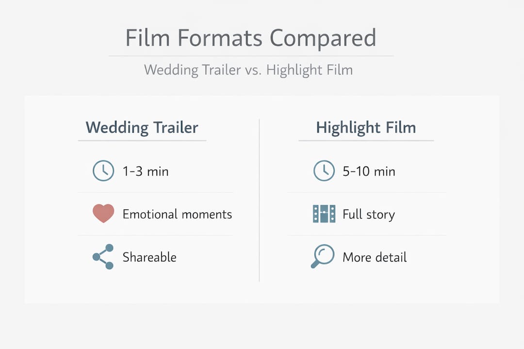 Infographic comparing wedding trailer and highlight film