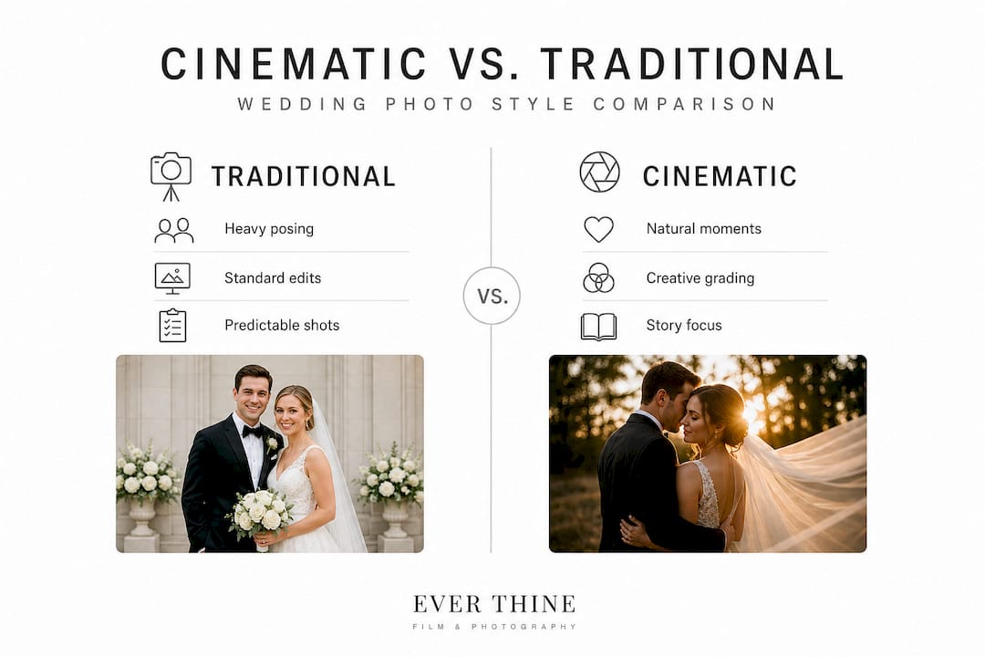 Infographic comparing cinematic and traditional wedding styles
