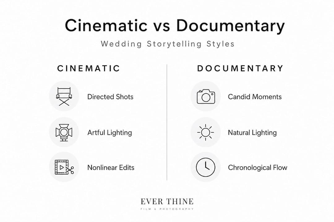 Infographic comparing cinematic and documentary wedding styles