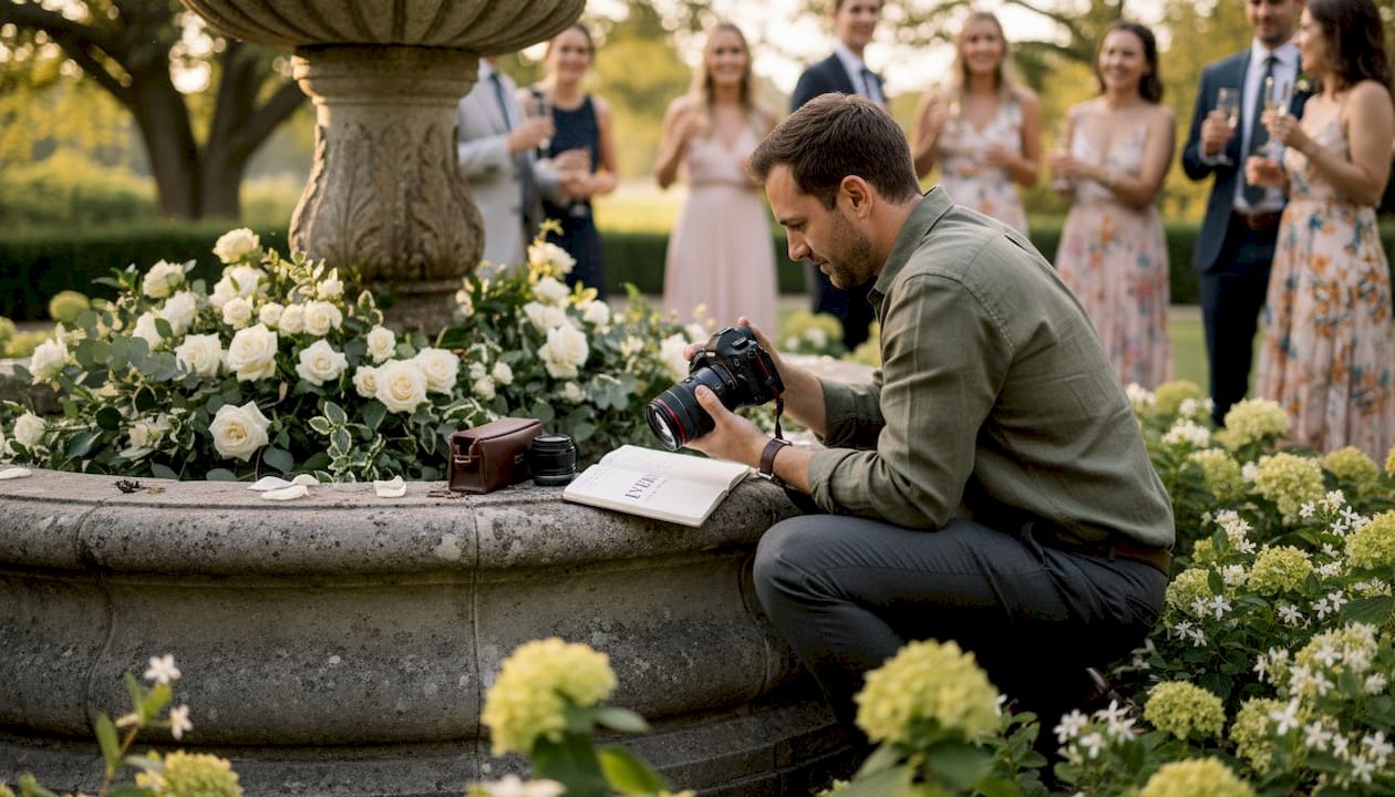 Photographer capturing candid wedding moments