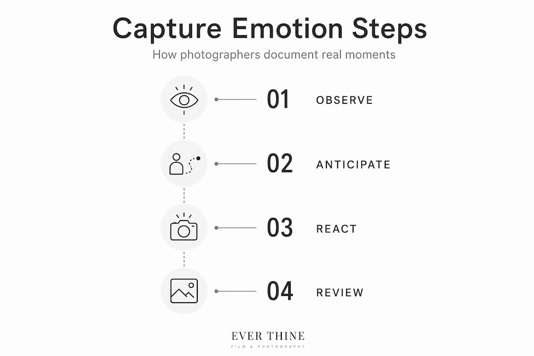 Infographic showing steps to capture genuine wedding emotions
