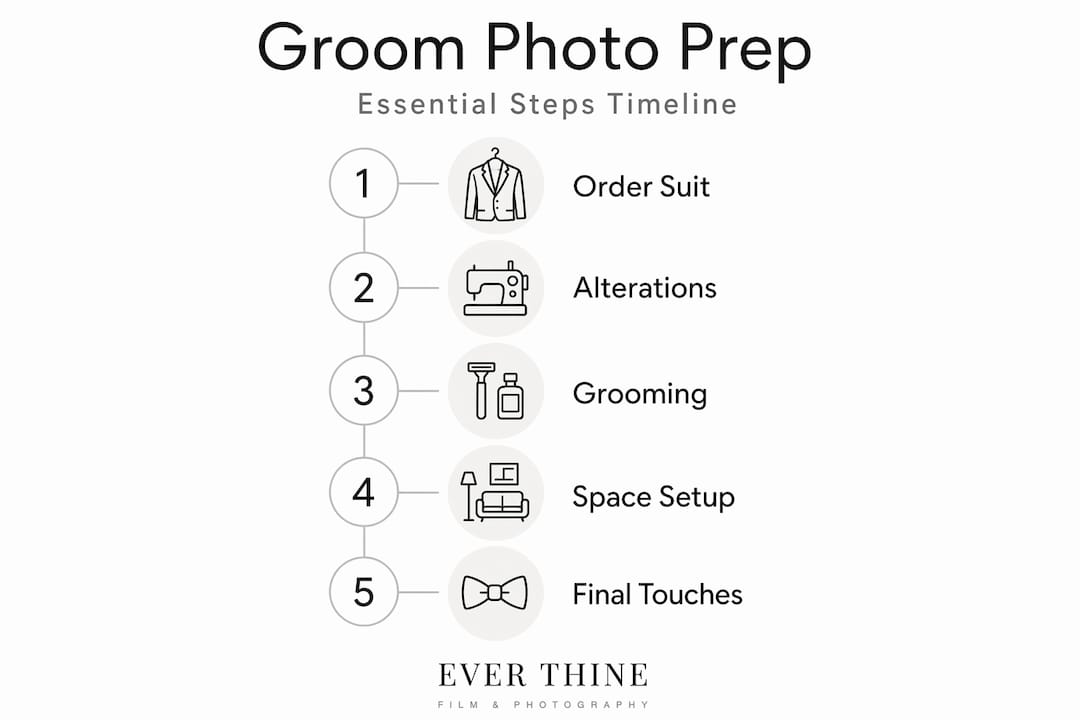 Infographic with five steps for groom photo prep