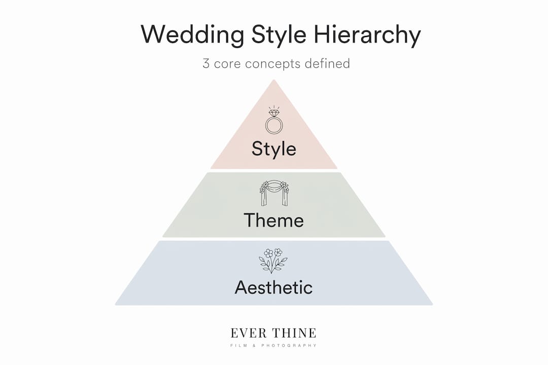 Infographic showing wedding style, theme, and aesthetic