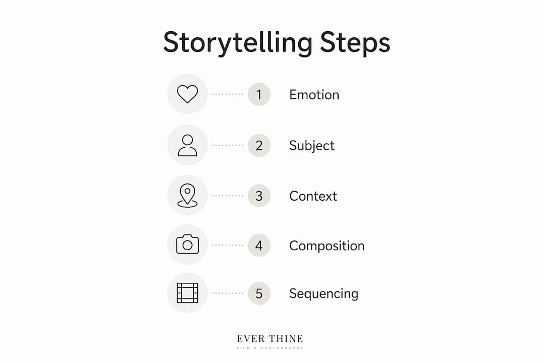 Infographic outlining steps in storytelling photography