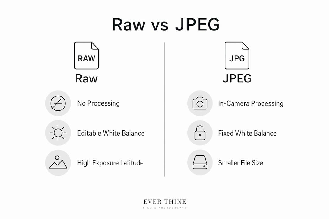 Infographic comparing Raw and JPEG photography formats