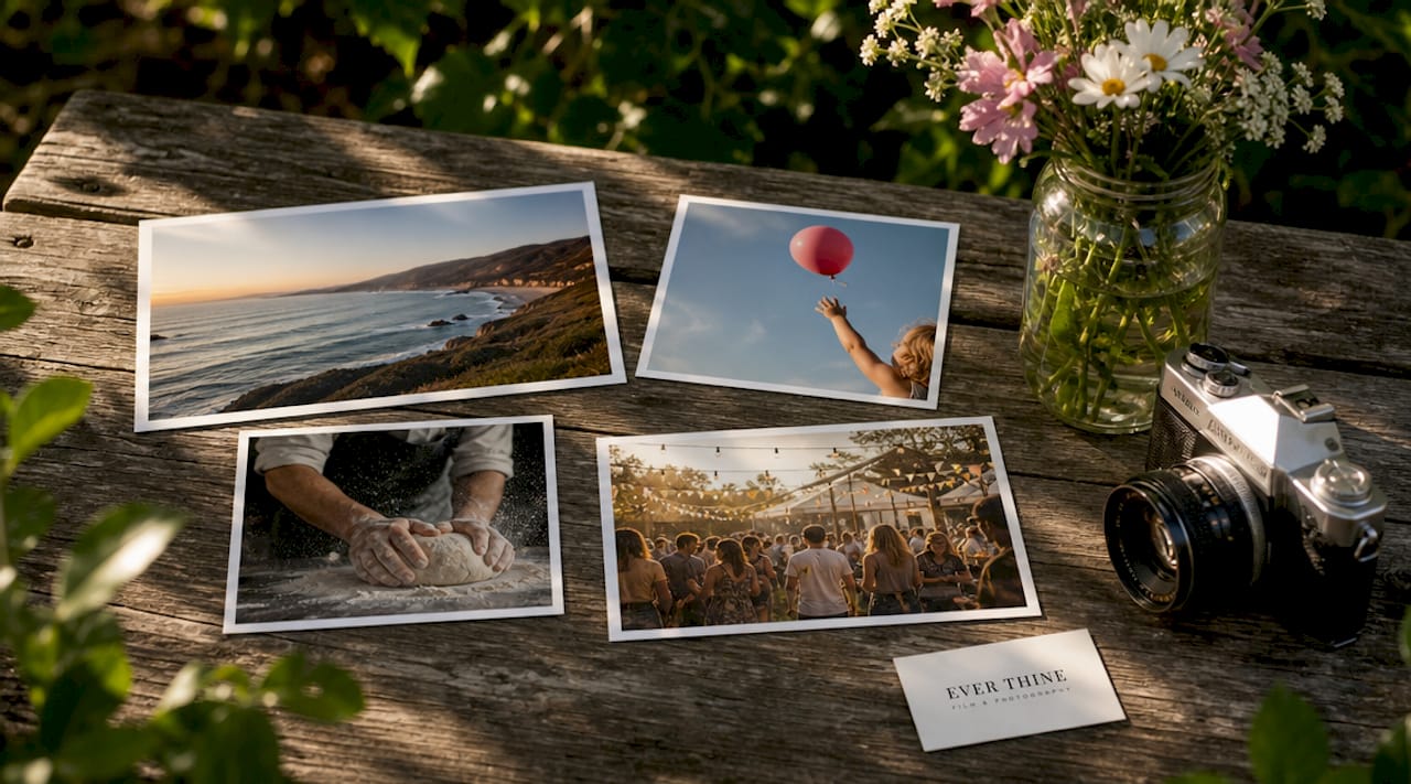 Overhead view of various b-roll shot types printed