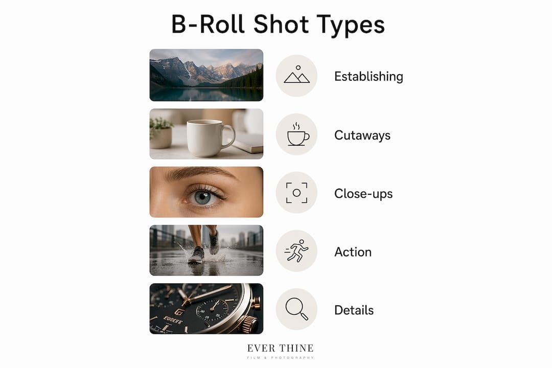 Infographic detailing types of b-roll shots