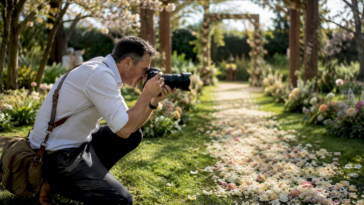 Local photographer scouting wedding venue outdoors