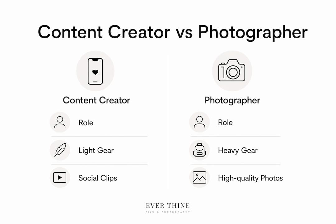 Infographic comparing wedding content creators and photographers