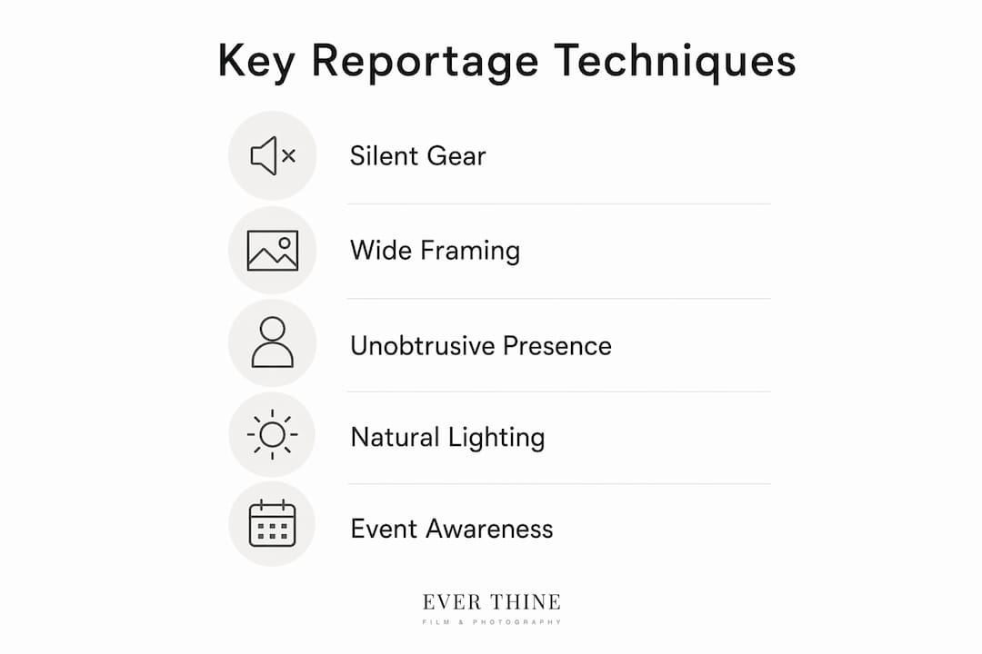 Infographic displaying key reportage photography techniques