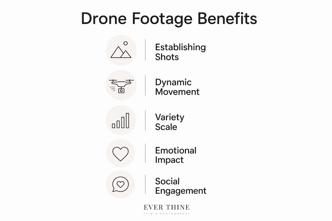 Infographic displaying key benefits of drone footage in wedding films