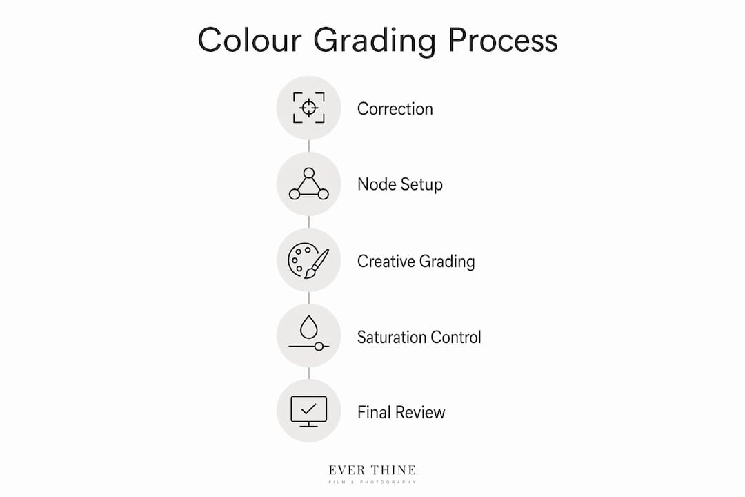 Infographic illustrating colour grading process steps