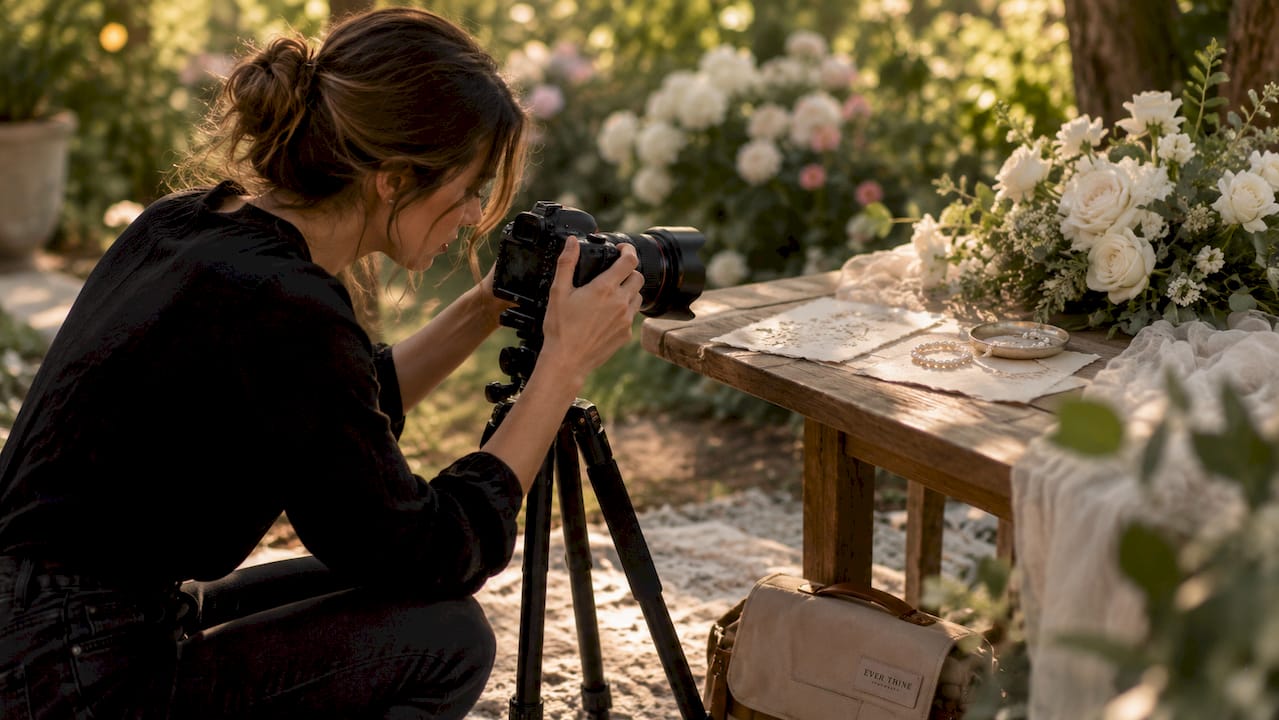 Photographer capturing wedding detail shots indoors