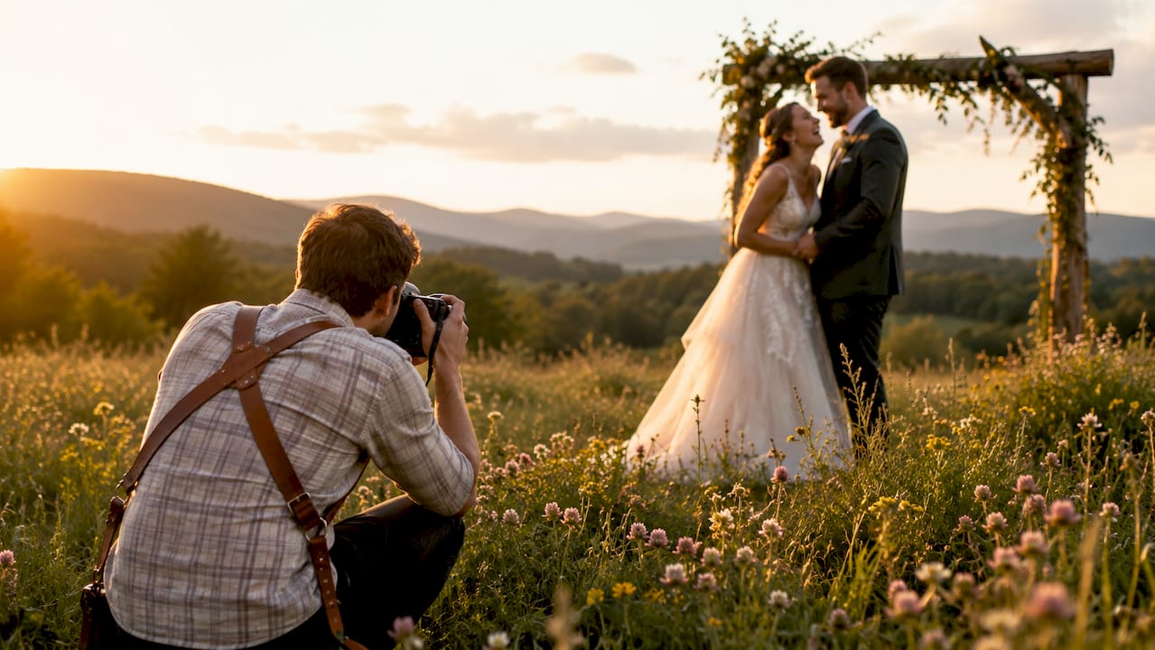 Photographer capturing candid wedding smile