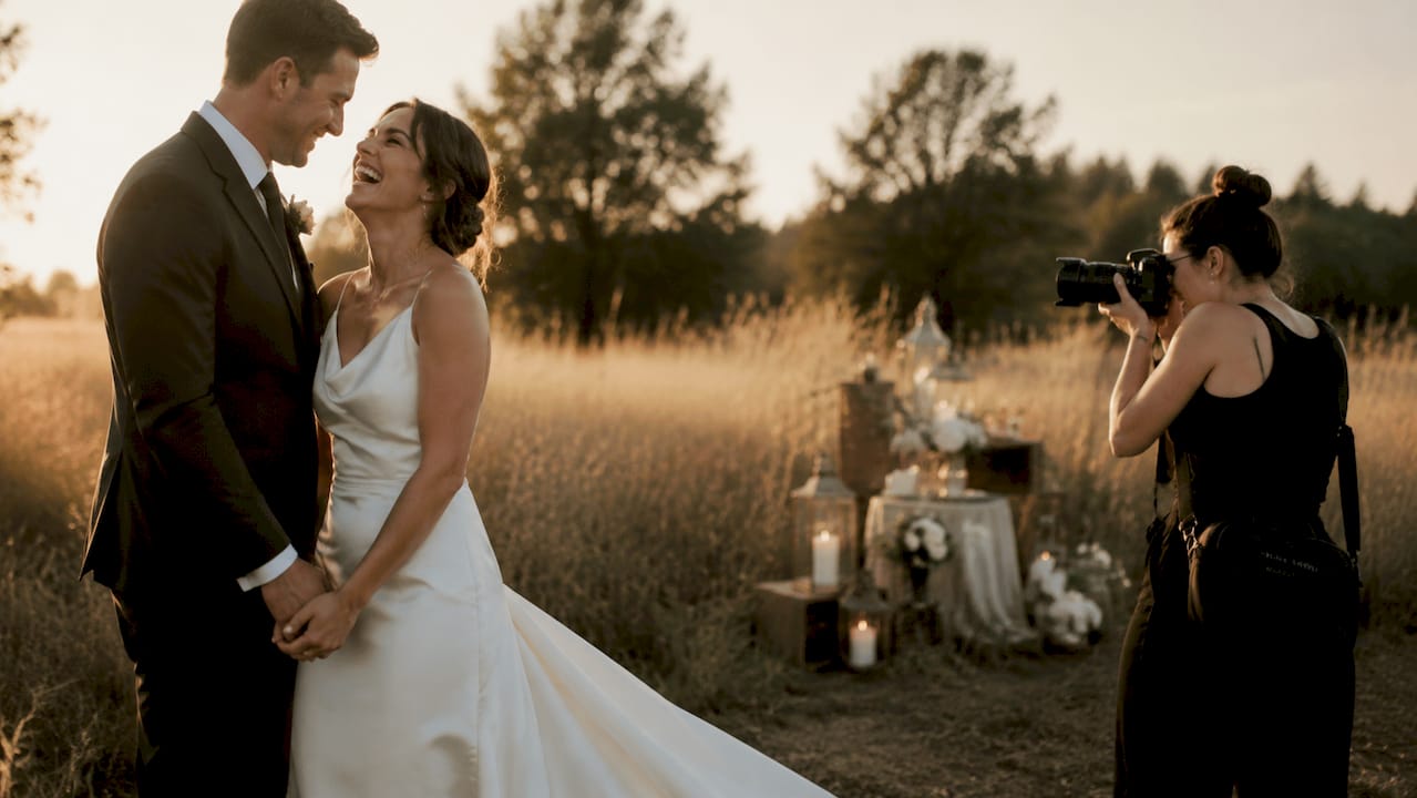 Newlywed couple outdoor portrait session