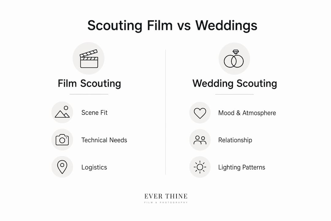 Infographic comparing film and wedding location scouting