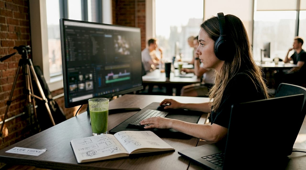 Video editor working on same day edit film