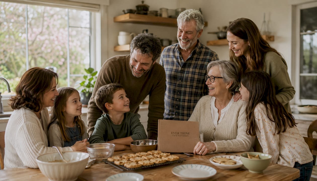 Multi-generational family group photo indoors