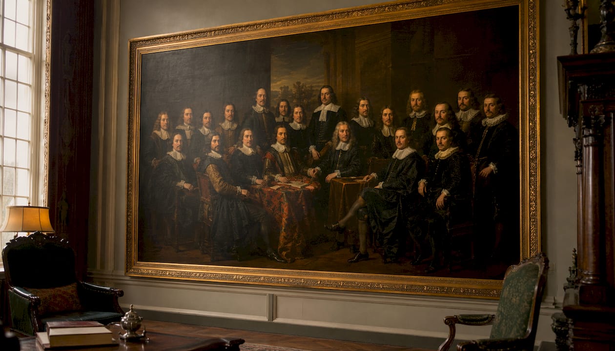Historical painted group portrait in museum
