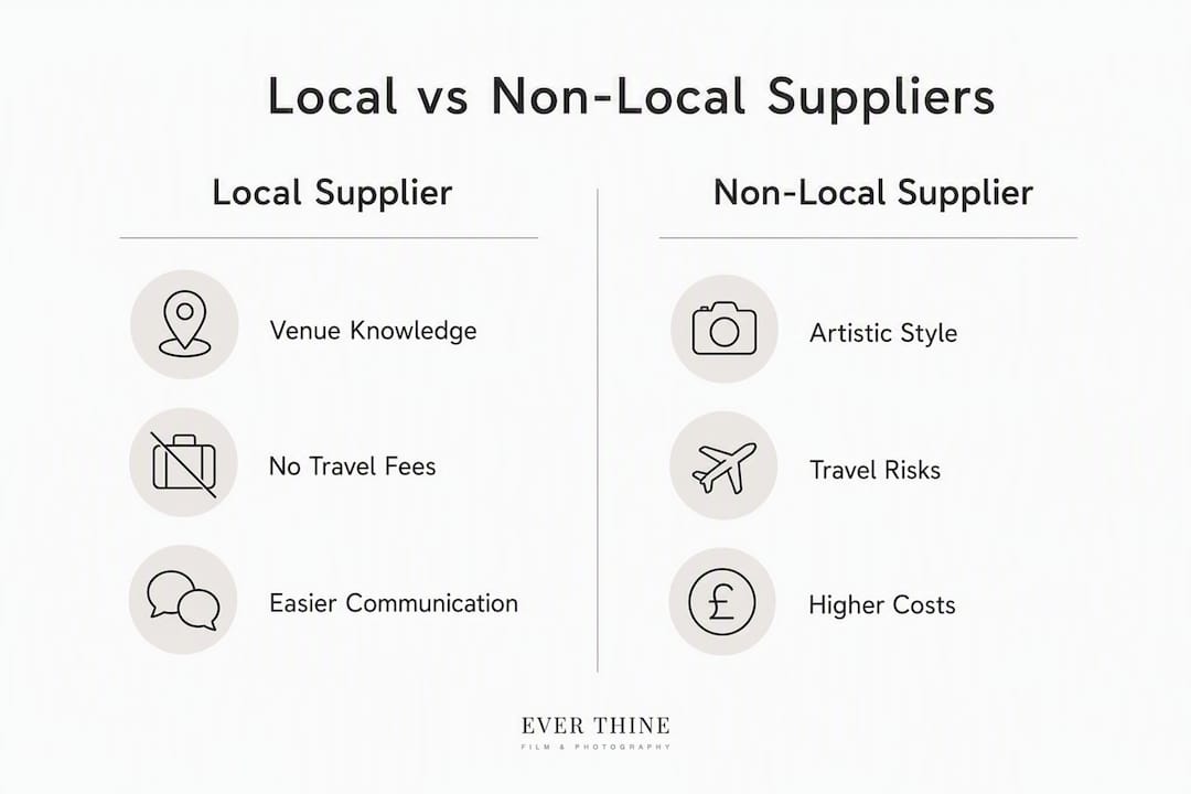 Infographic comparing local versus non-local wedding suppliers