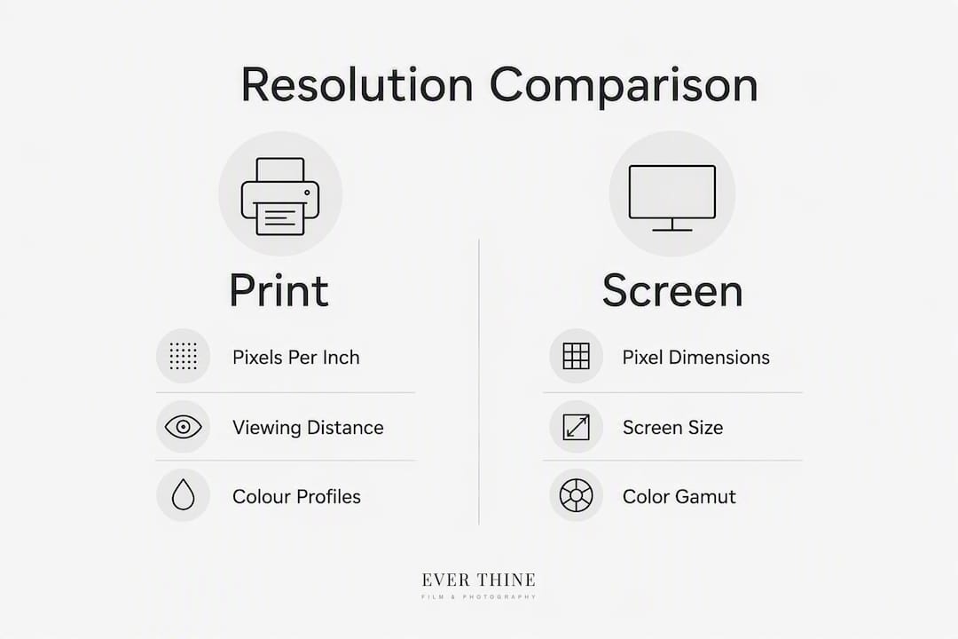 Infographic showing print vs screen resolution comparison
