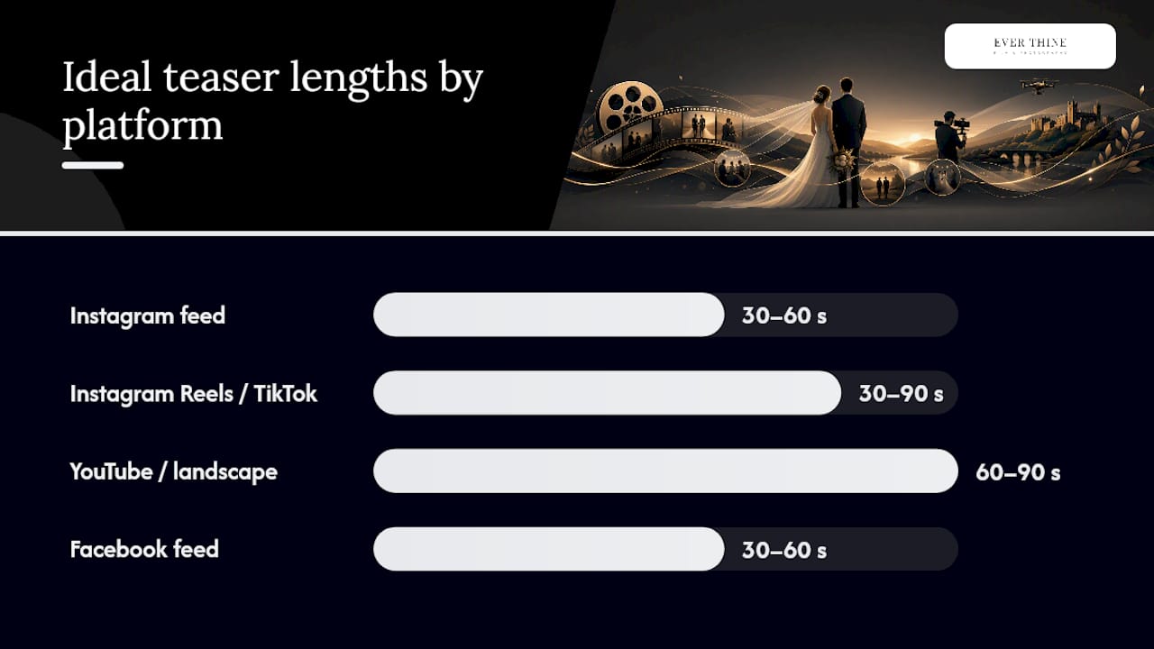 Diagram of wedding teaser video aspect ratios and durations
