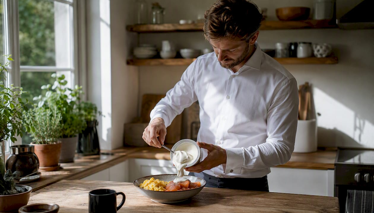 Groom’s breakfast with eggs and smoked salmon