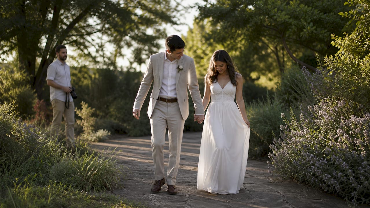 Photographer quietly observing shy couple outdoors