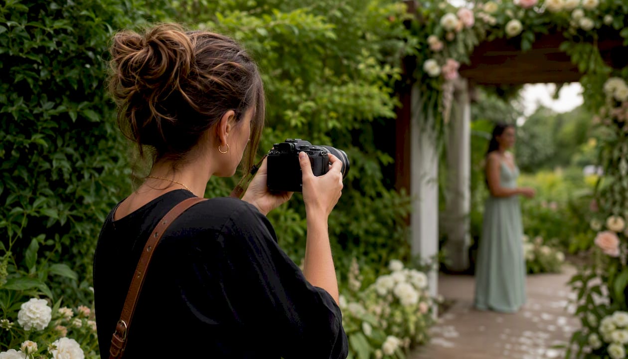 Content creator filming candid wedding moments