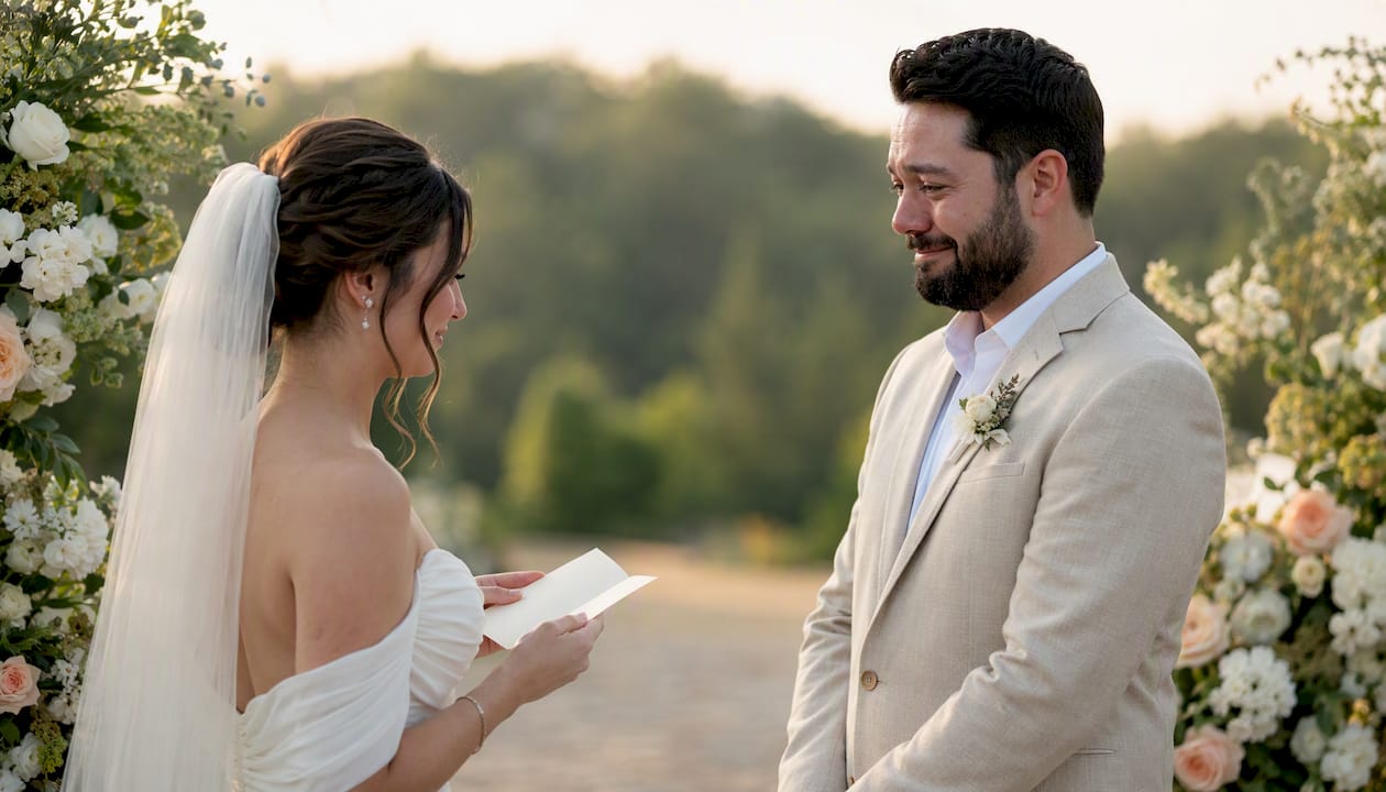 Close-up of couple exchanging vows
