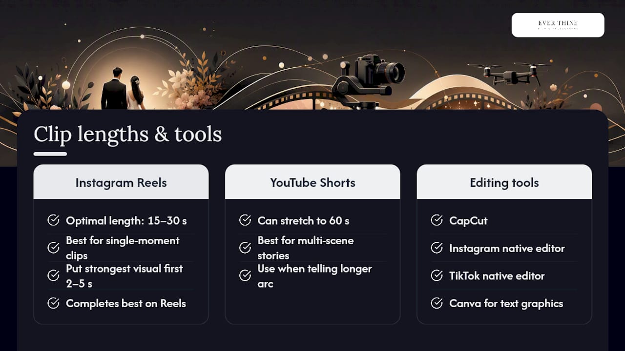 Diagram comparing clip length and platform performance for wedding reels