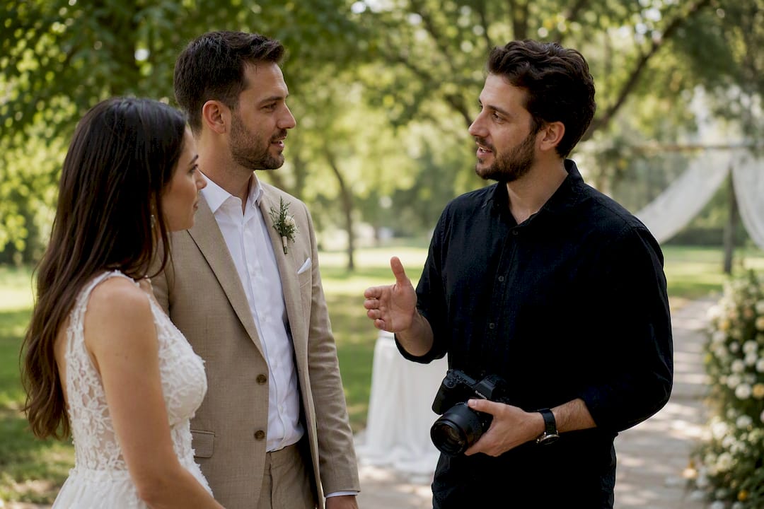 Photographer discussing privacy preferences with couple