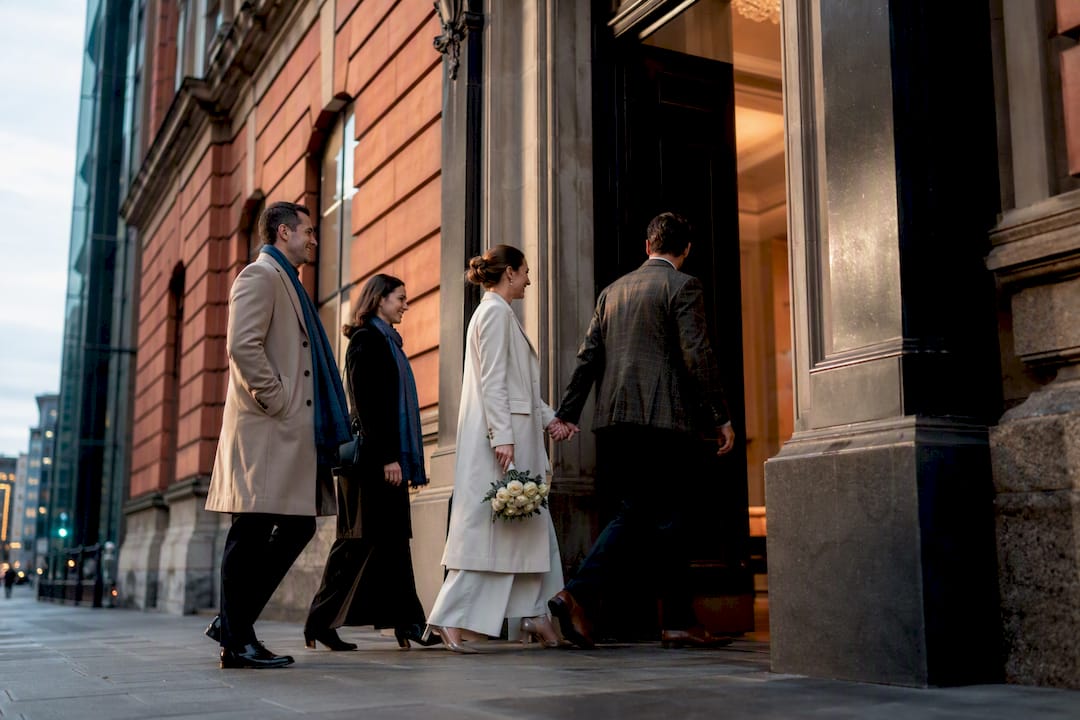 Couple arriving at Birmingham register office