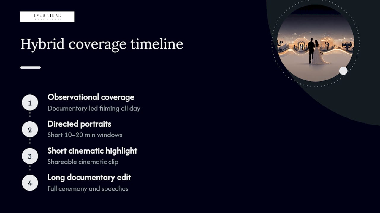 Hybrid wedding coverage timeline and outputs