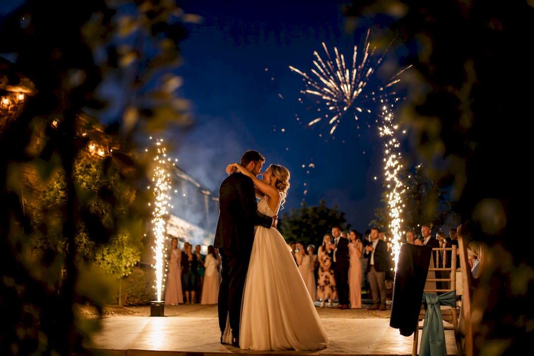 Cold sparks and fireworks at wedding reception