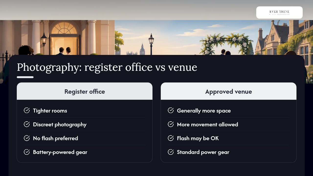 What is civil partnership photography and why do the rules differ? — overview diagram