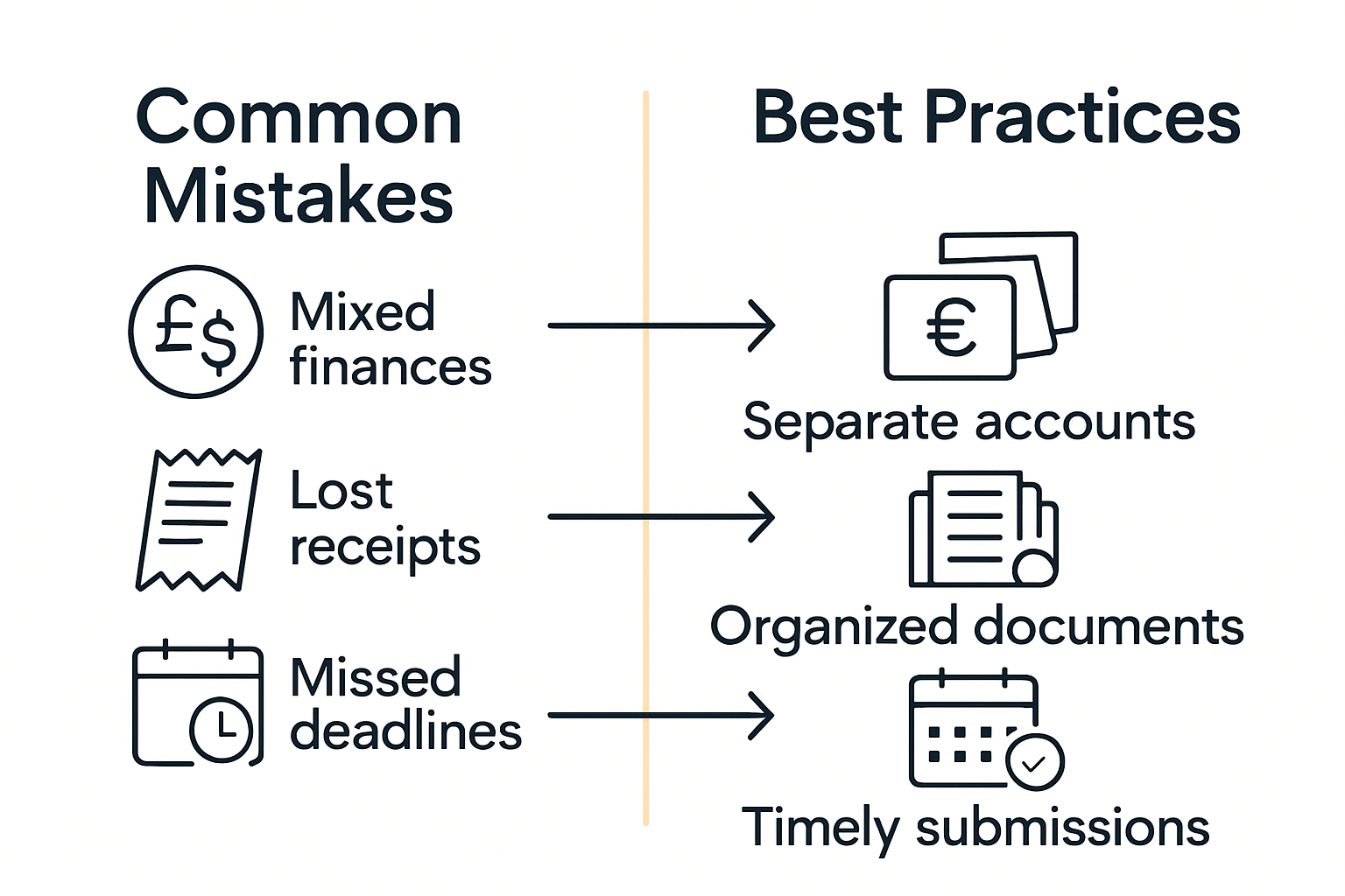 Infographic showing mistakes and solutions for sole traders
