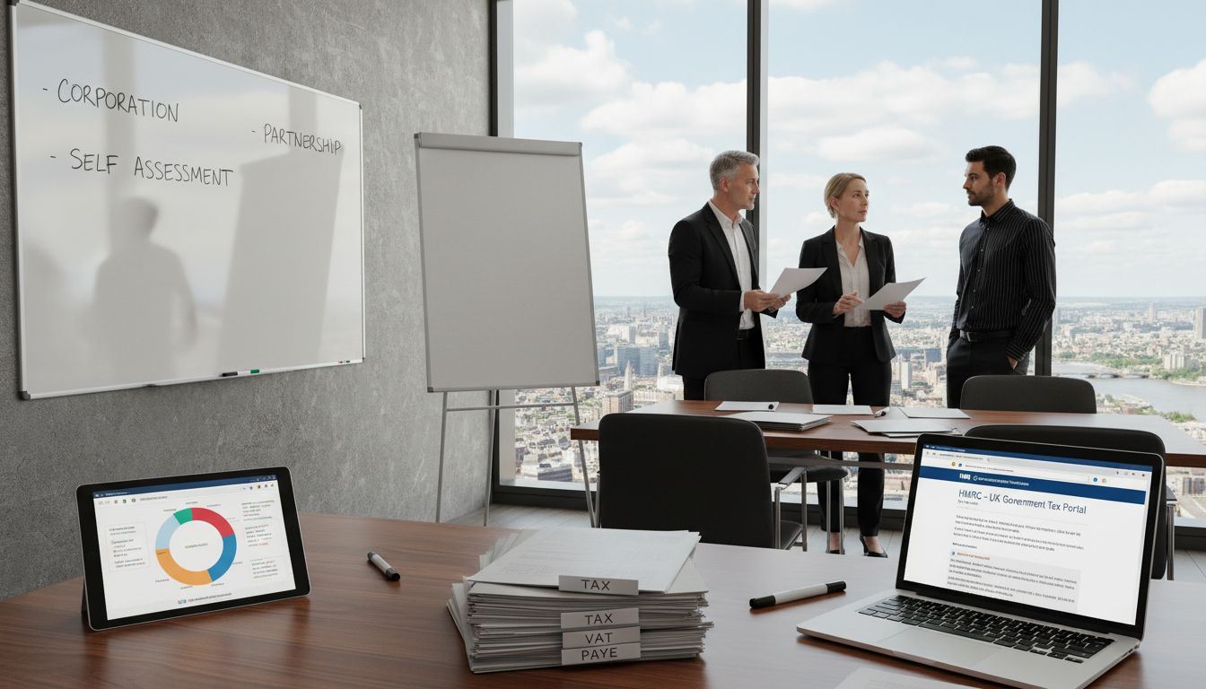 Professional office with company tax return documents