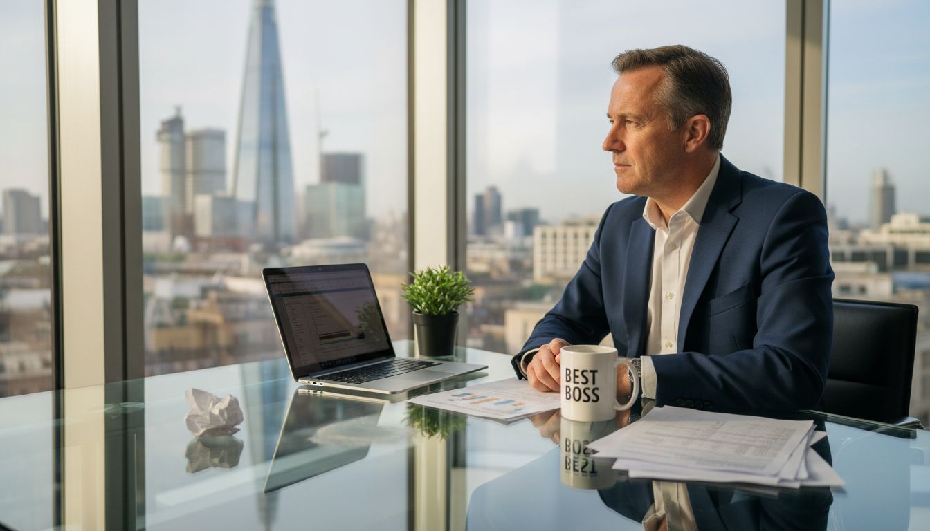 Company director filing accounts at desk