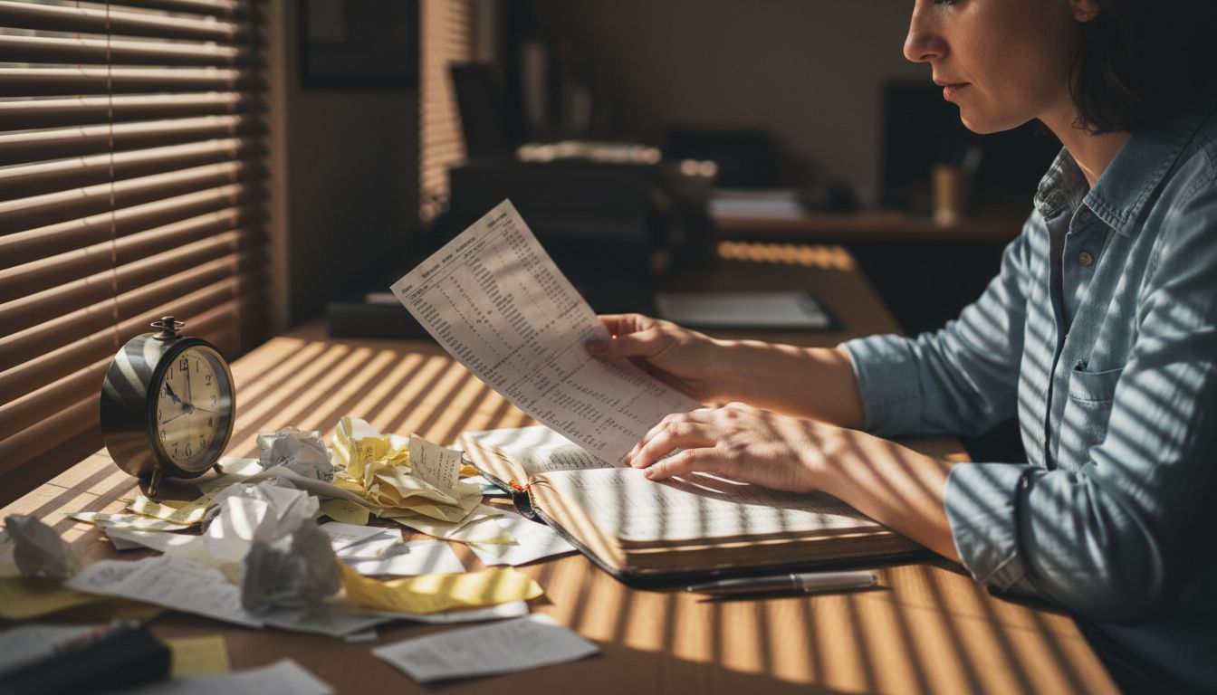 Accountant performing account reconciliation paperwork