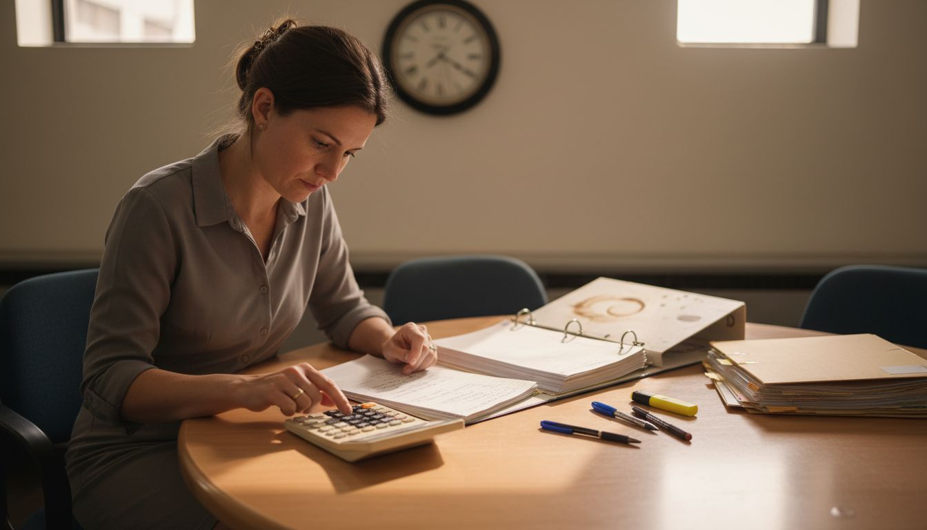 Bookkeeper calculating taxable profits in office