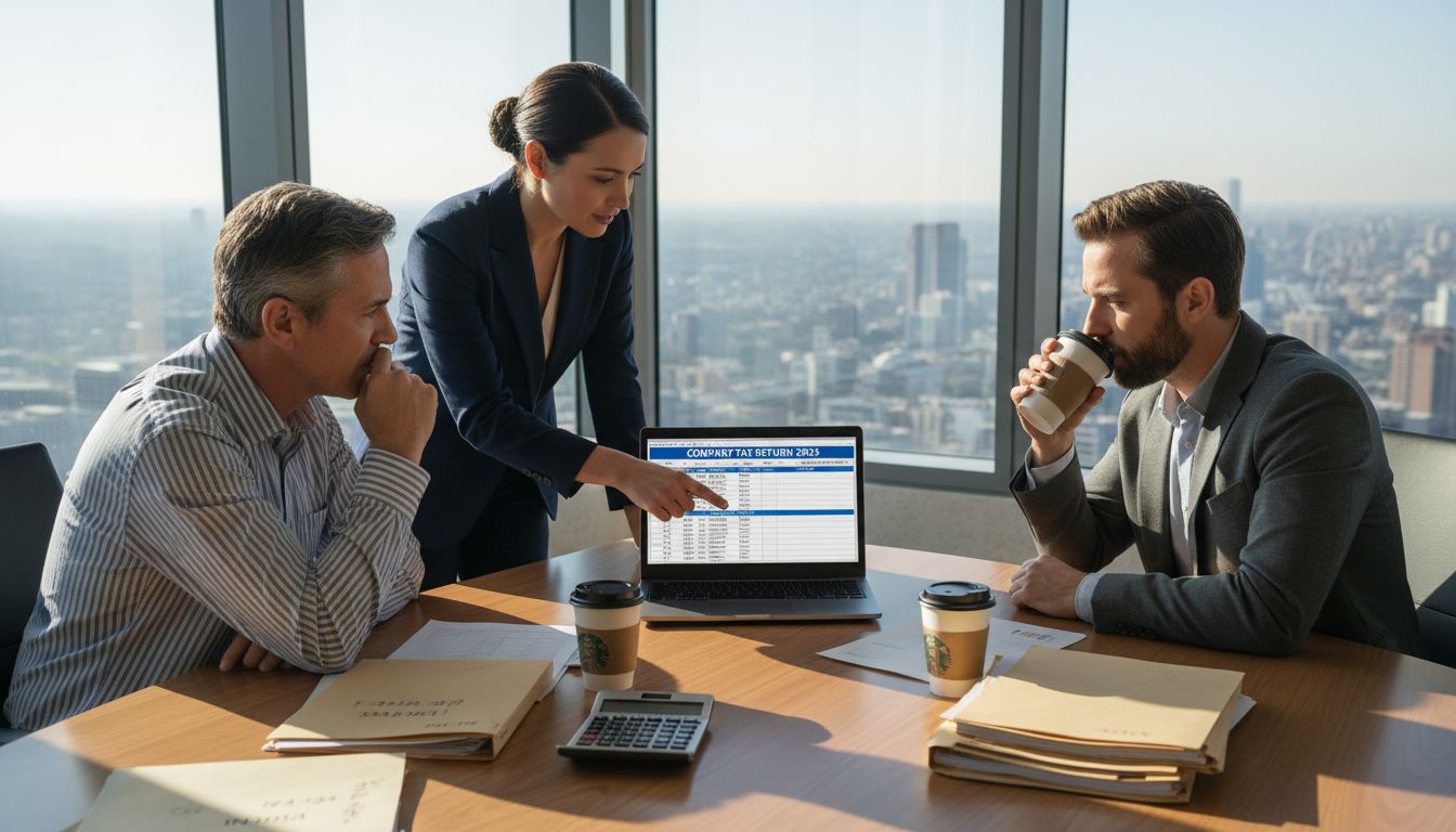 Business team preparing annual company tax return