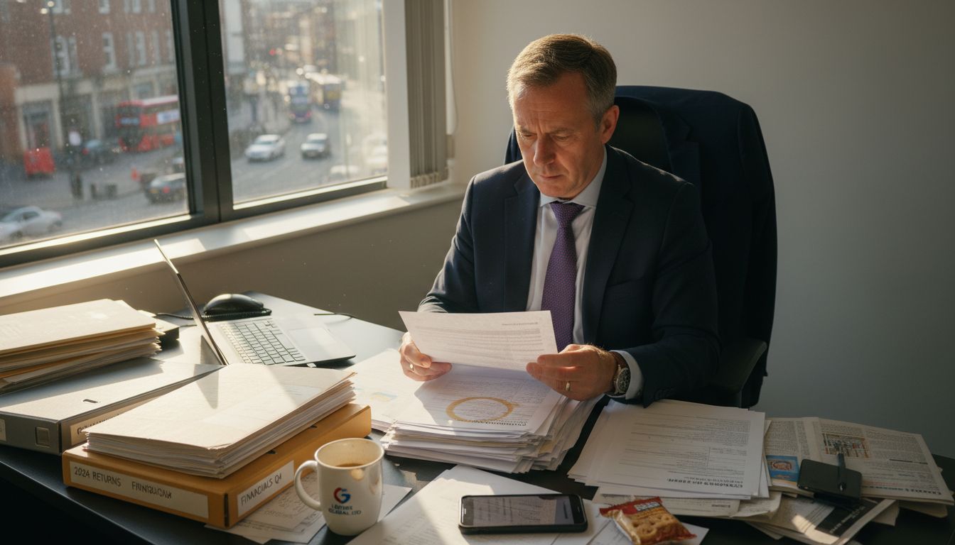 Director reviewing annual return paperwork