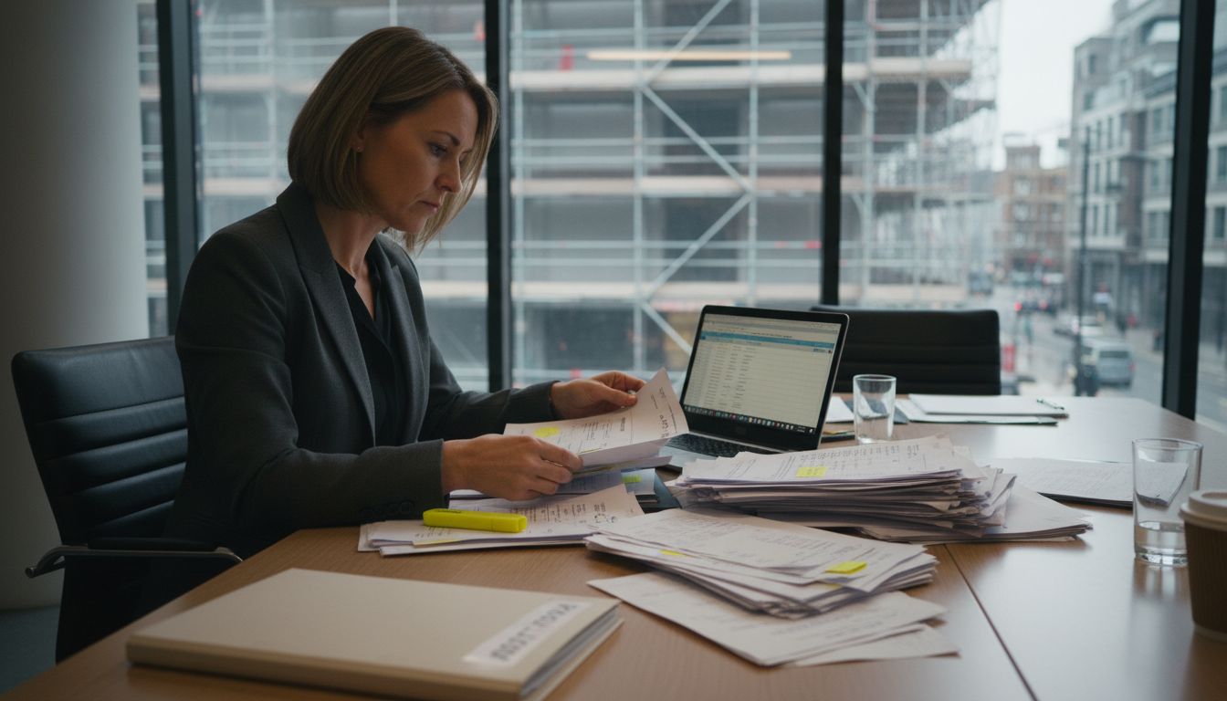 Accountant organizing corporate tax documents