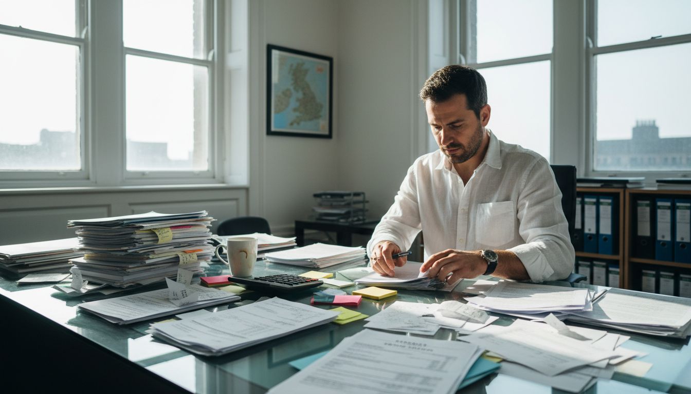 Business owner preparing company tax documents