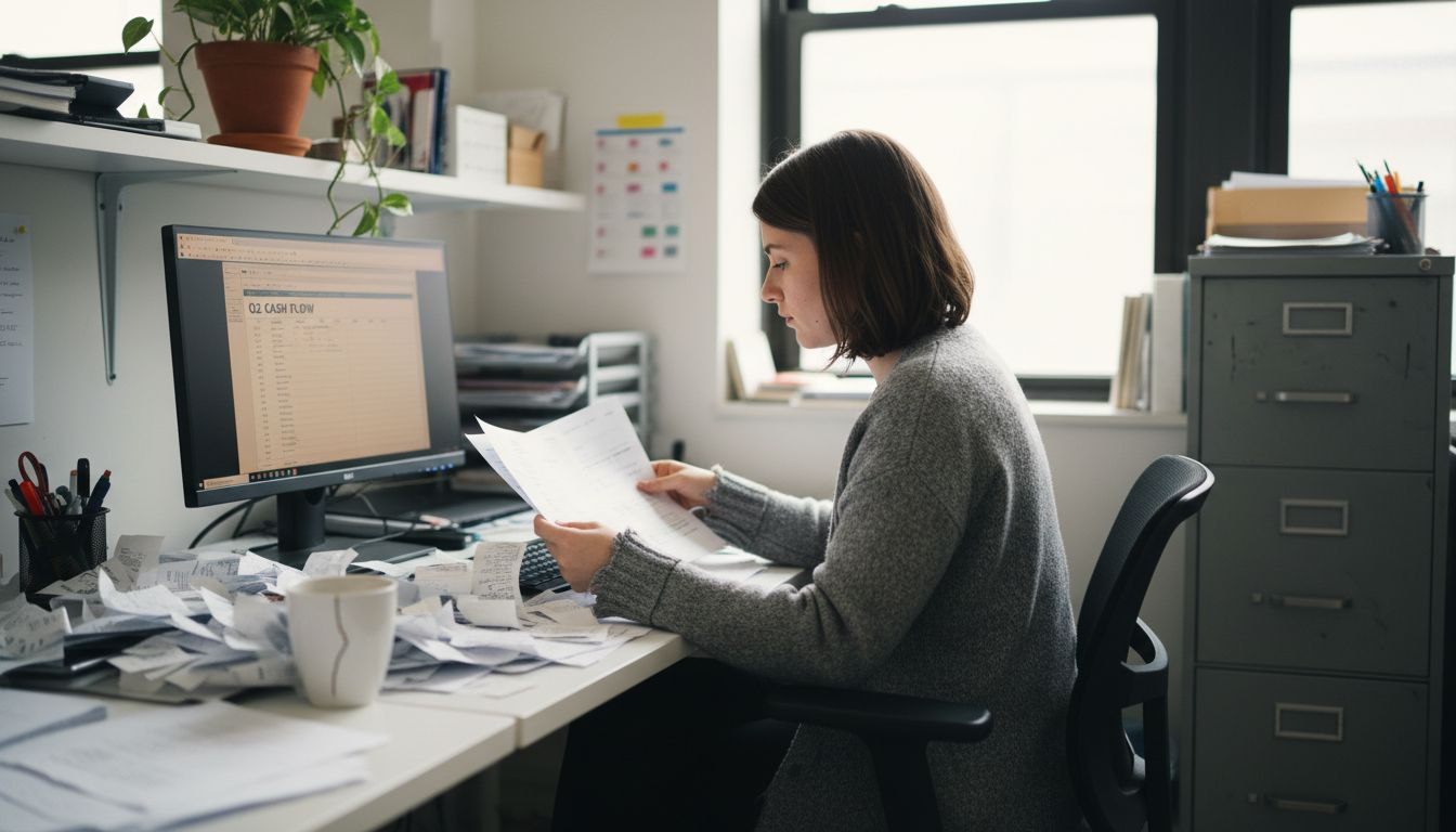 SME accountant reviewing financial statements at desk