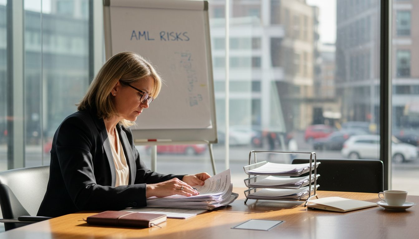 Accountant checking anti money laundering documents