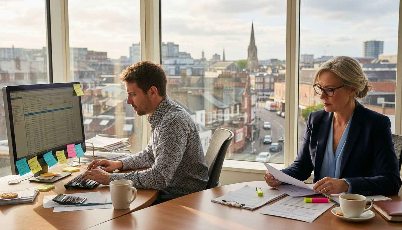 Bookkeeper and accountant working at adjacent desks
