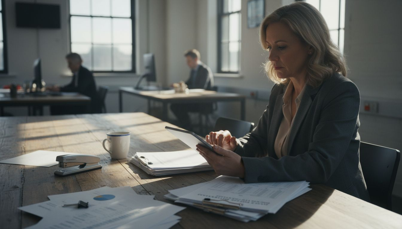 Accountant reviewing financial reports at desk